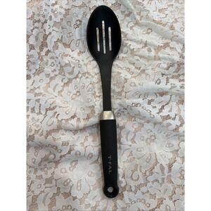 T-fal Plastic Slotted Serving Spoon w/ Rubber Feeling Handle Black and Silver